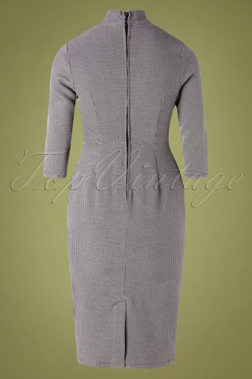 Banned Retro - 50s Betty Means Business Pencil Dress in Grey Houndstooth 3