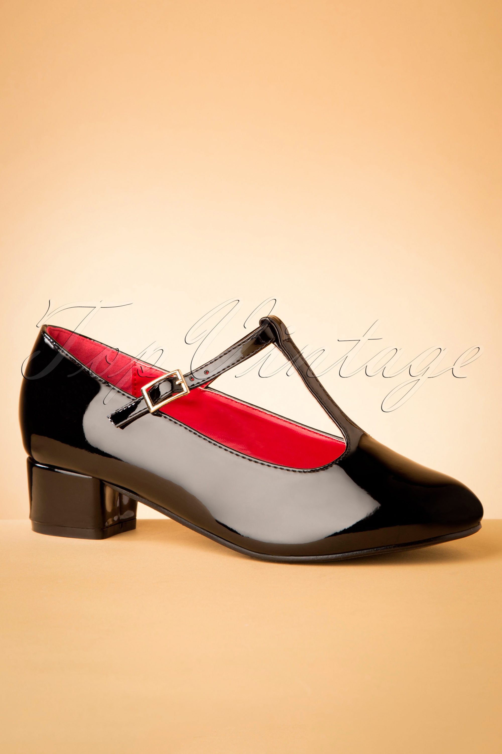 Lulu Hun - Chrissie Patent T-Strap-pompen in zwart