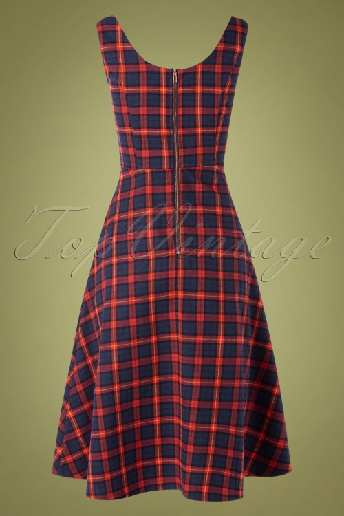 Banned Retro - 50s Christmas Check Dress in Navy and Red 3