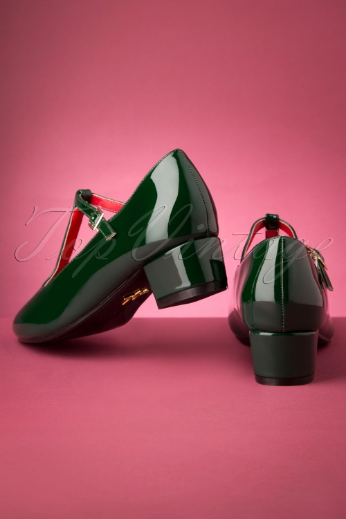 Lulu Hun - 60s Chrissie Patent T-Strap Pumps in Forest Green 4
