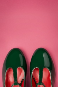 Lulu Hun - 60s Chrissie Patent T-Strap Pumps in Forest Green 2