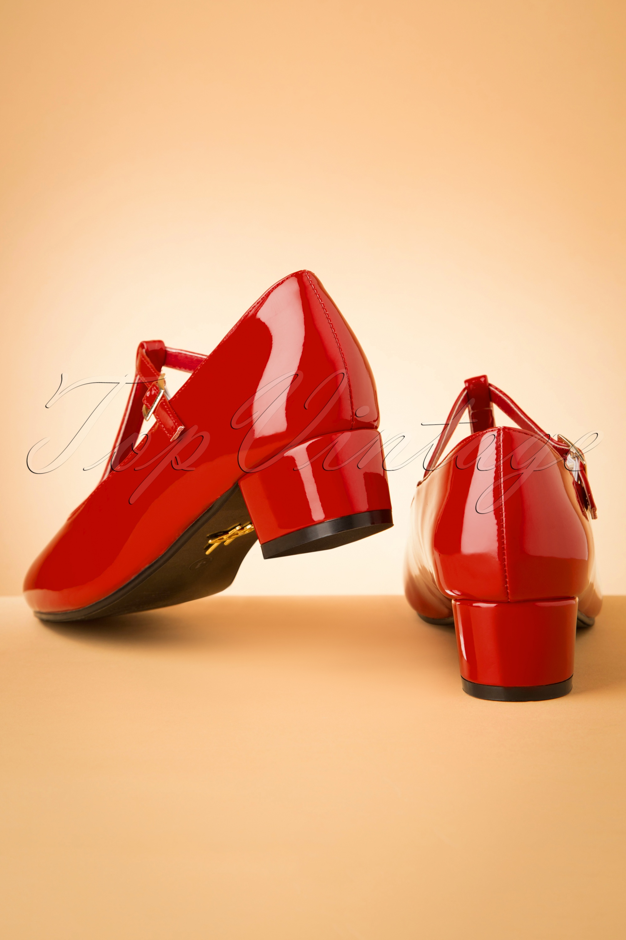 Lulu Hun - Chrissie Patent T-Strap Pumps in Lipstick Red 4