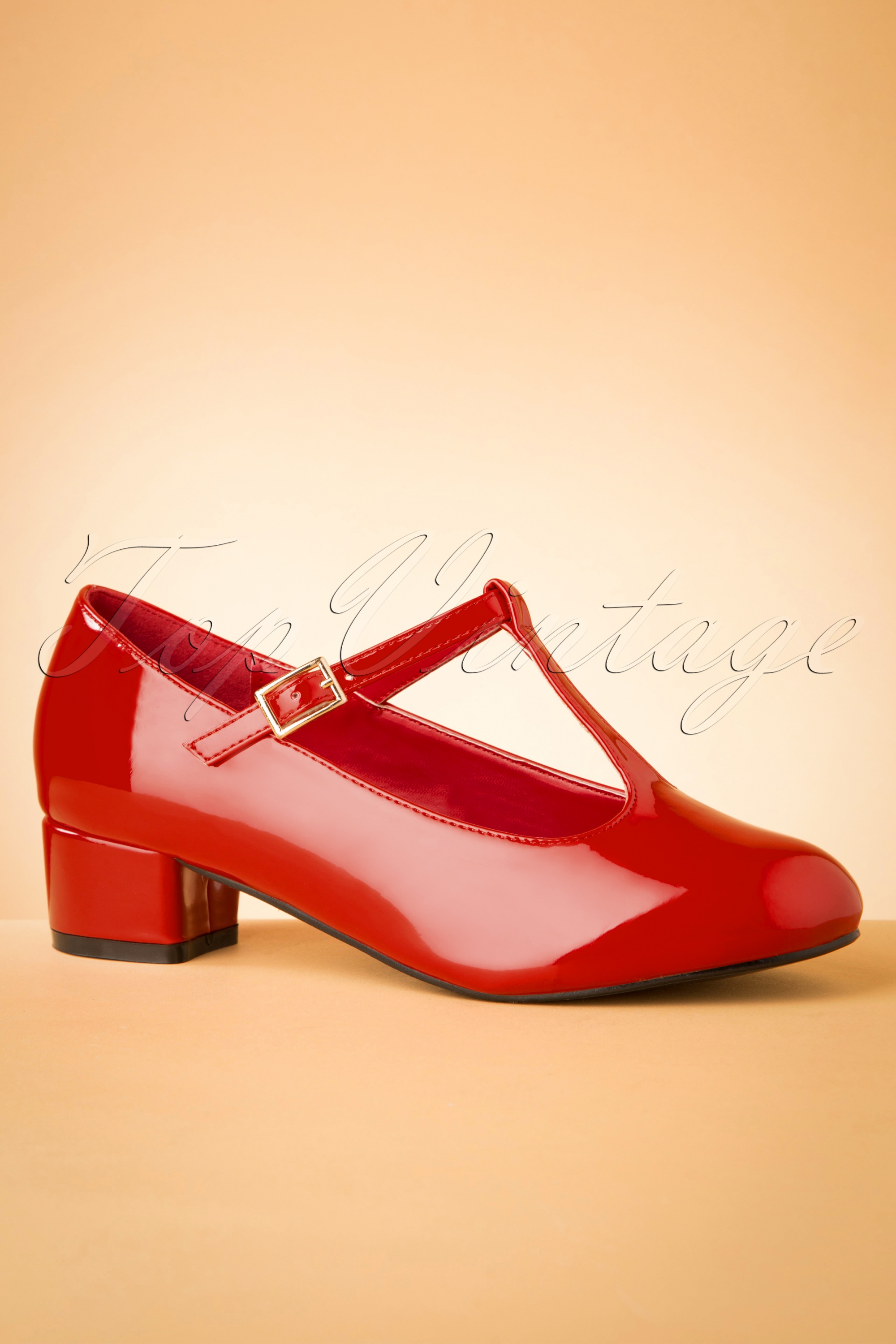 Lulu Hun - Chrissie Patent T-Strap Pumps in Lipstick Red