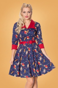 Banned Retro - 50s Spaced Collar Dress in Navy