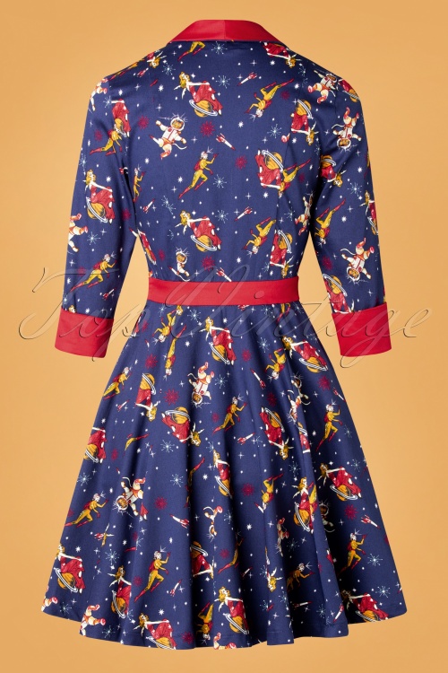 Banned Retro - 50s Spaced Collar Dress in Navy 4