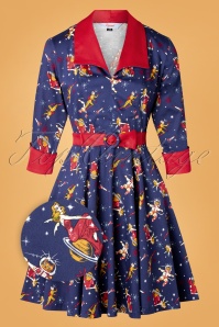 Banned Retro - 50s Spaced Collar Dress in Navy 2