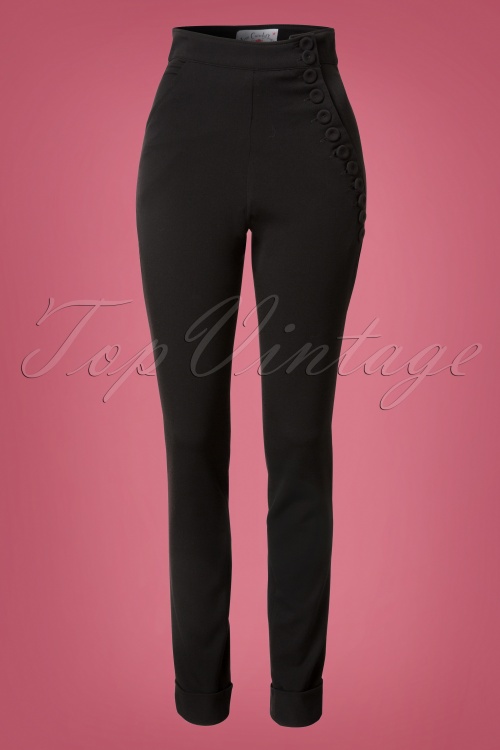 Miss Candyfloss - 50s Nicola High Waisted Stretch Pants in Black 2