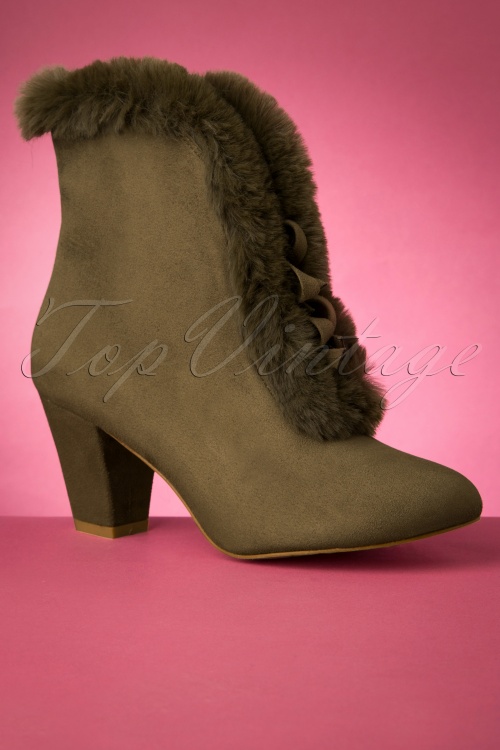 Lulu Hun - Tatiana Faux Fur Boots Années 70 en Vert Olive