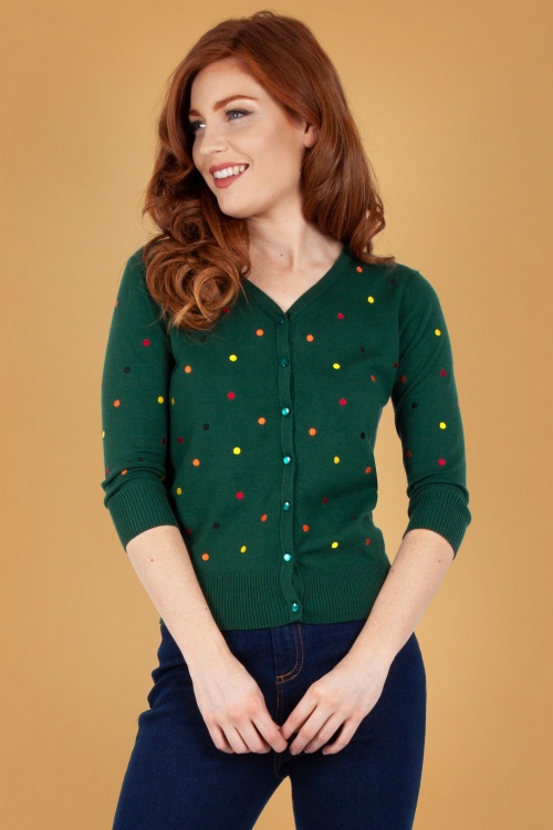 Vixen - Diana Polkadot Cardigan Années 50 en Vert Foncé