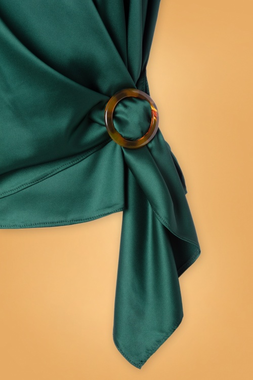 Vixen - 50s Nina Satin Wrap Blouse in Emerald Green 3