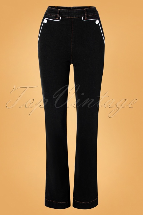 Vixen - 50s Hazel Wide Leg Denim Trousers in Black