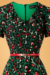 Vixen - 50s Melissa Belted Leopard Dress in Green 3