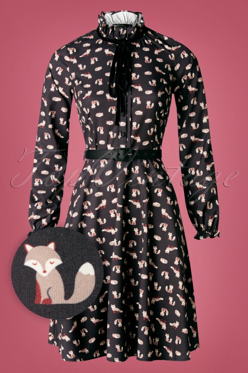 Vixen - Tessa Fox jurk met strikhals in zwart 2