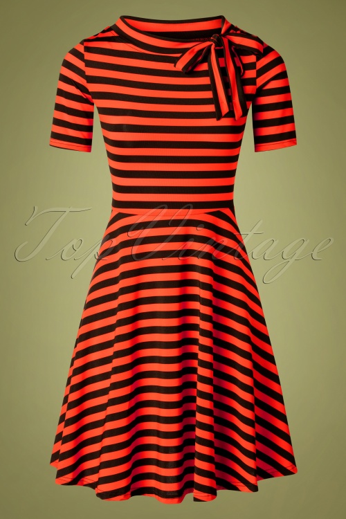 Vixen - Marnie Gestreiftes Swing-Kleid in Rot und Schwarz 2