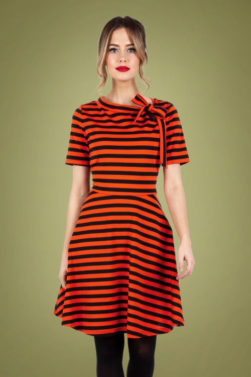Vixen - 60s Marnie Striped Swing Dress in Red and Black