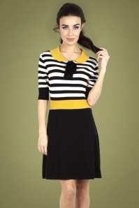 Vixen - 60s Sofie Striped Flare Knit Dress in Black