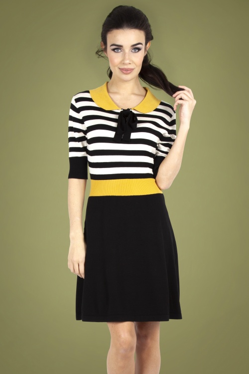 Vixen - Sofie Striped Flare Knit Dress Années 60 en Noir