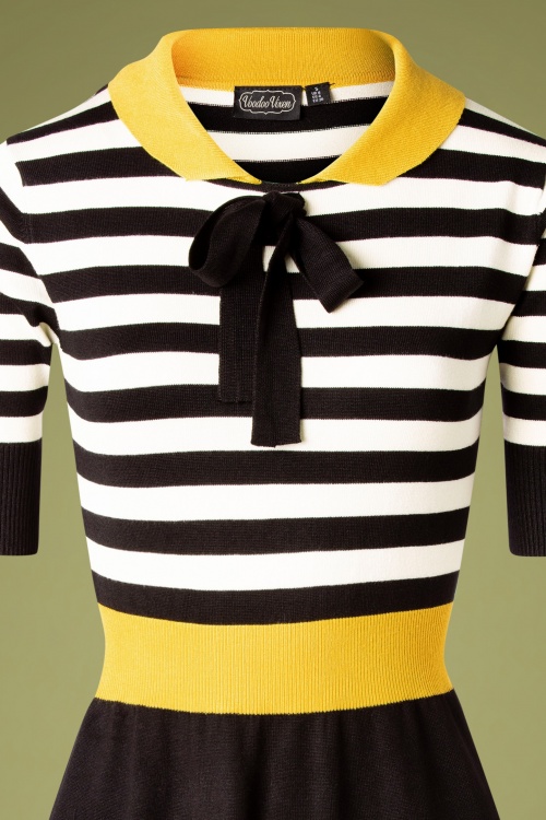 Vixen - Sofie Striped Flare Knit Dress Années 60 en Noir 3