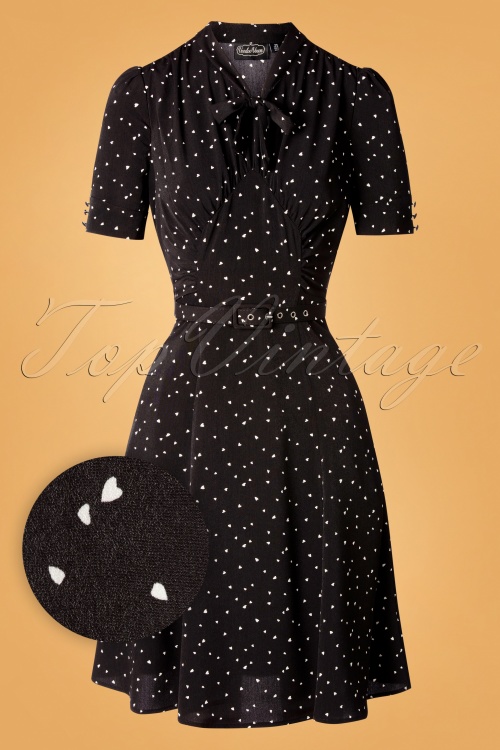 Vixen - 50s Frances Heart Polka Dot Tea Dress in Black 2