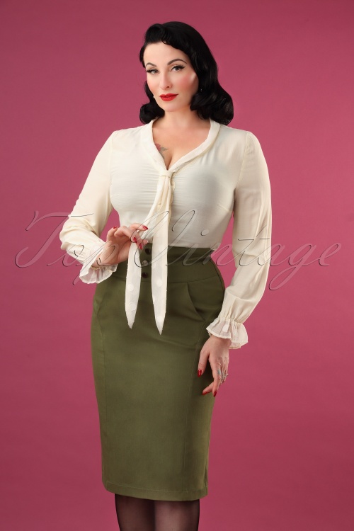 Vixen - Martha Pencil Skirt Années 40 en Vert Olive