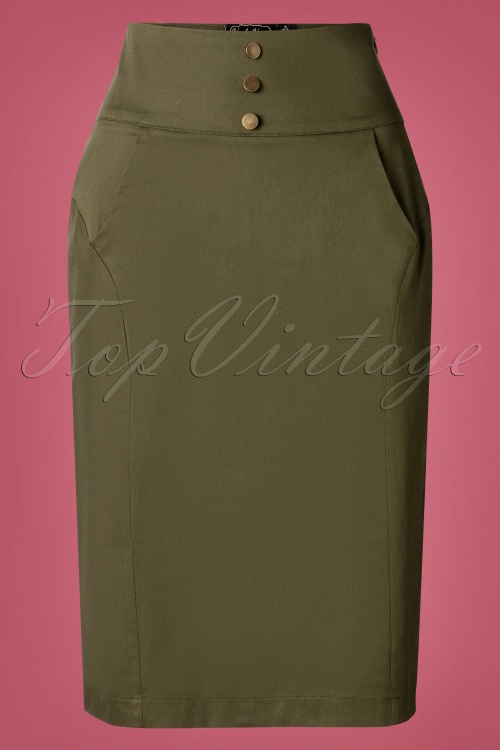 Vixen - 40s Martha Pencil Skirt in Olive 2