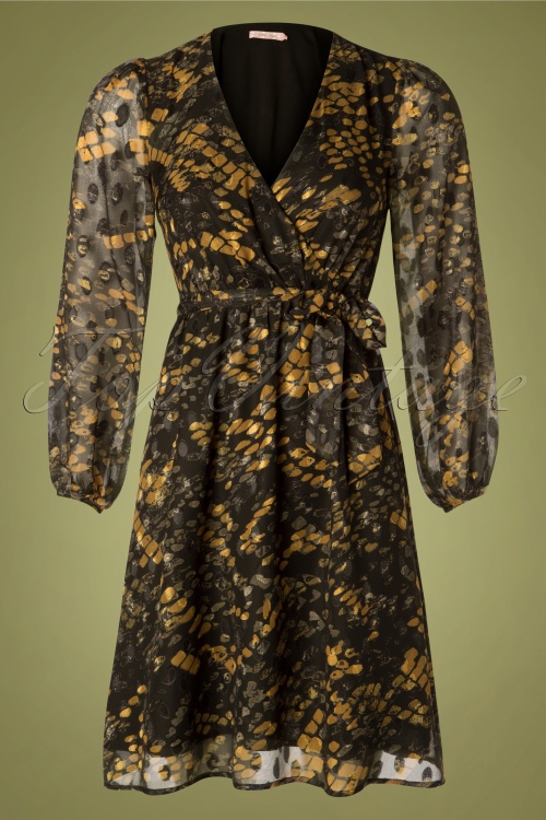 Traffic People - 70s Maybe Wrap Dress in Black and Mustard 2