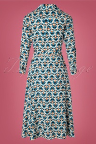 Mademoiselle YéYé - 60s Wild Open Midi Dress in Ivory and Blue 5