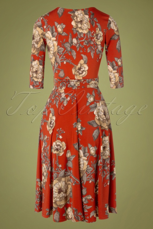 Vintage Chic for Topvintage - Eulalia Swingjurk met bloemenprint in gebrand oranje 3