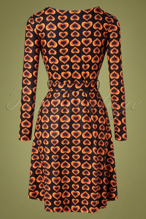 Smashed Lemon - 70s Hetty Hearts Dress in Black and Orange 2