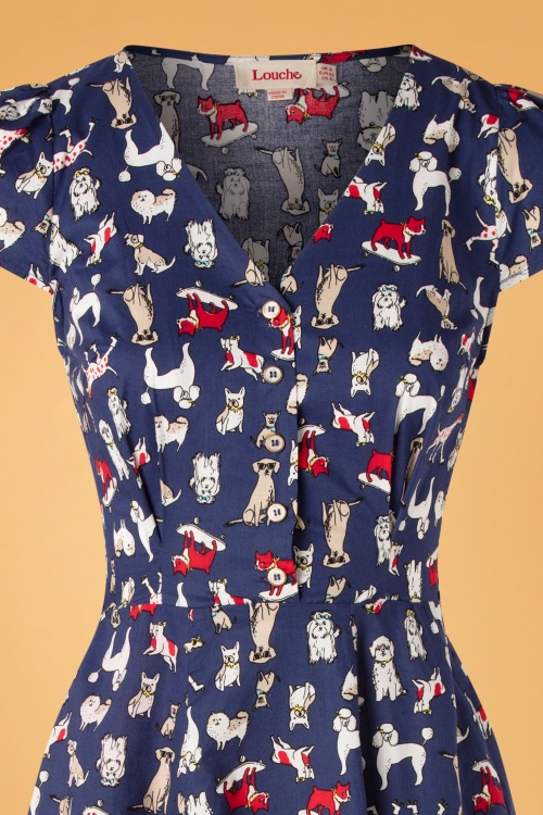 Louche - 50s Cathleen Dogshow Dress in Blue 3