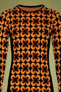 Smashed Lemon - Alvira Pencil Dress Années 70 en Noir et Orange 4