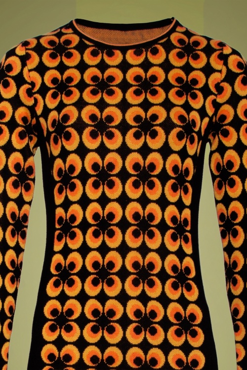 Smashed Lemon - 70s Alvira Pencil Dress in Black and Orange 4