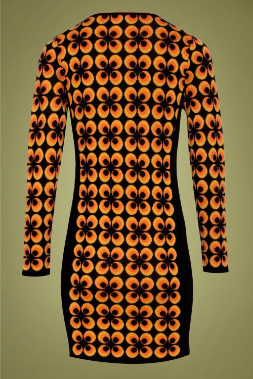 Smashed Lemon - 70s Alvira Pencil Dress in Black and Orange 3