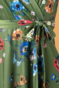 Yumi - 60s Butterfly and Poppy Wrap Dress in Green 5