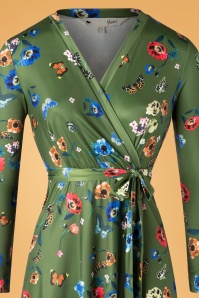 Yumi - 60s Butterfly and Poppy Wrap Dress in Green 4