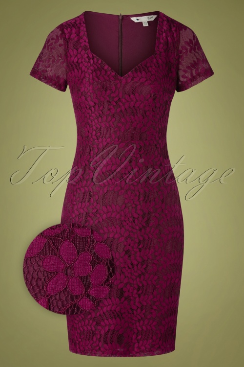 Yumi - 50s Selmie Sweetheart Lace Dress in Burgundy