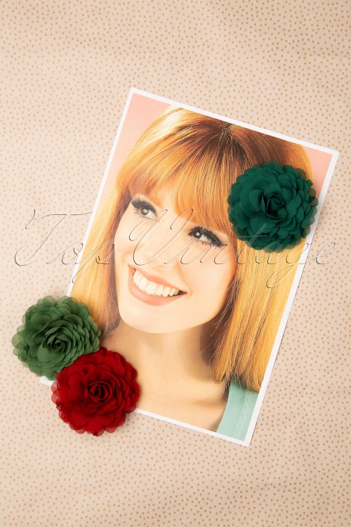 Urban Hippies - 70s Hair Flowers Set in Green and Warm Red 2