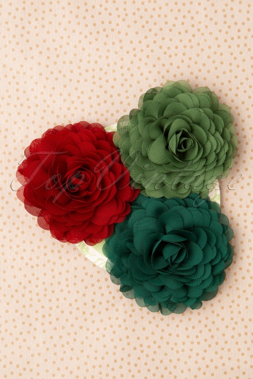 Urban Hippies - 70s Hair Flowers Set in Green and Warm Red