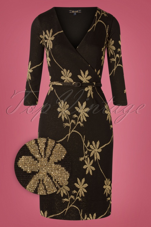 King Louie - 60s Anja Defile Pencil Dress in Black and Gold 2