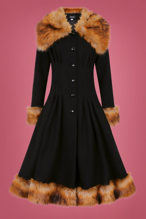 Collectif Clothing - 30s Pearl Coat in Black Wool 2