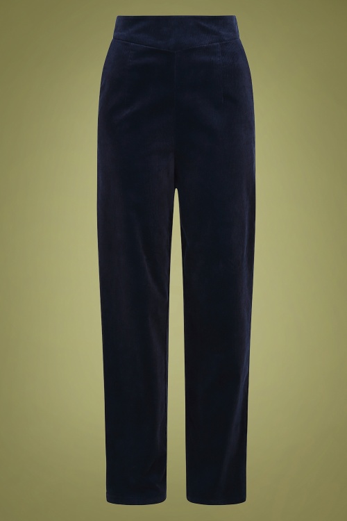 Collectif Clothing - Brianna Suit Trousers Années 70 en Velours Côtelé Bleu Marine 2