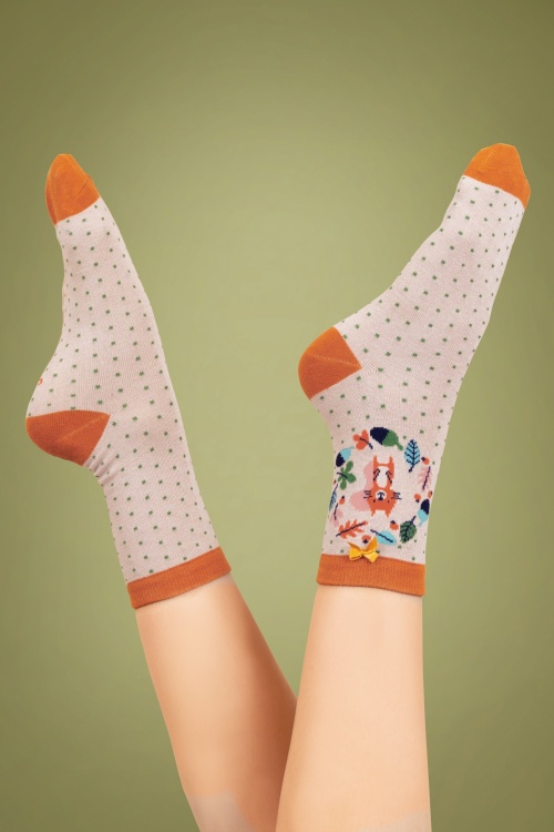 Powder - Autumn Squirrel Socks Années 60 en Beige et Orange 2