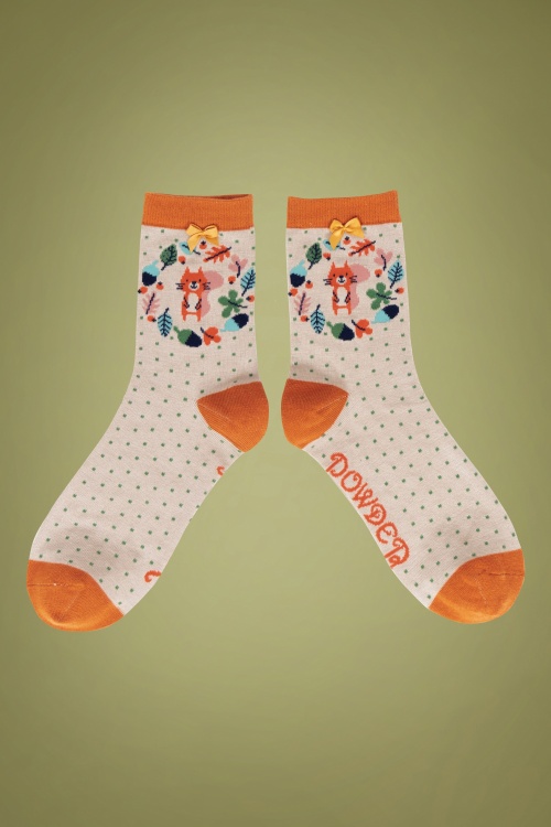 Powder - 60s Autumn Squirrel Socks in Beige and Orange