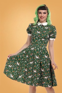 Collectif Clothing - Peta Unicorn Glade Swing Dress Années 50 en Vert