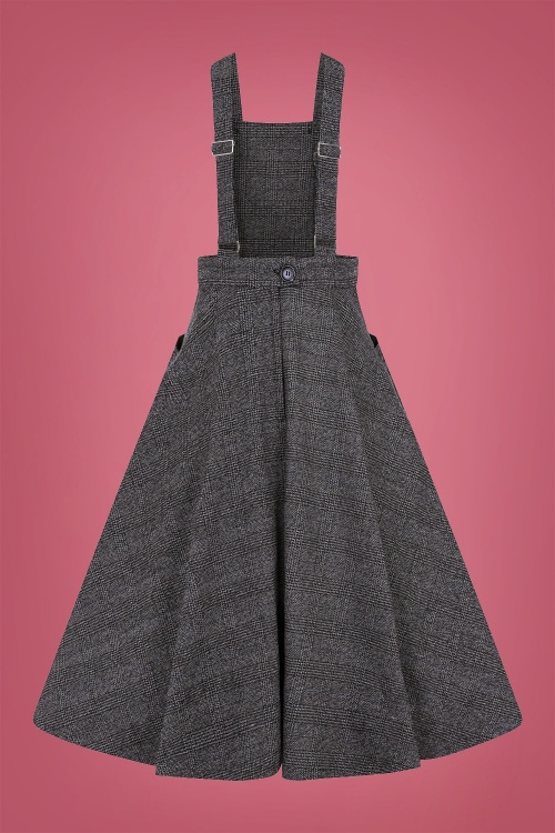 Collectif Clothing - 40s Brenda Librarian Check Pinafore Dress in Charcoal 6