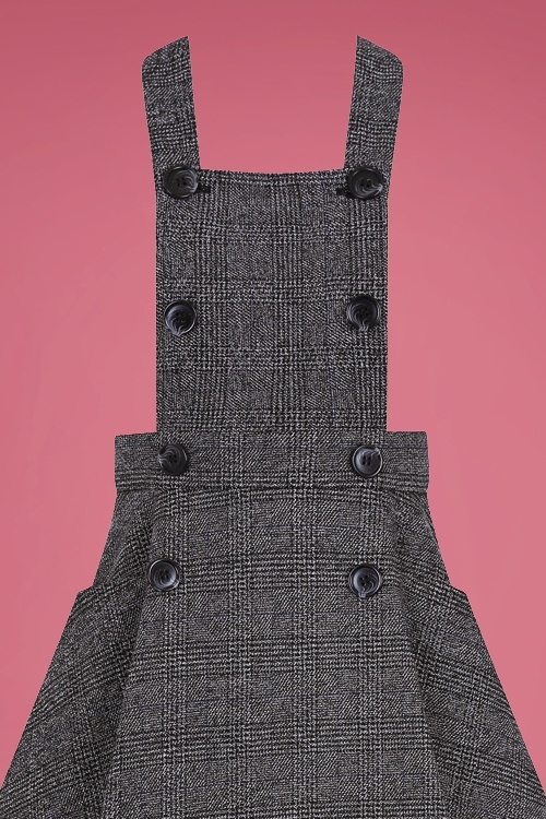 Collectif Clothing - 40s Brenda Librarian Check Pinafore Dress in Charcoal 5