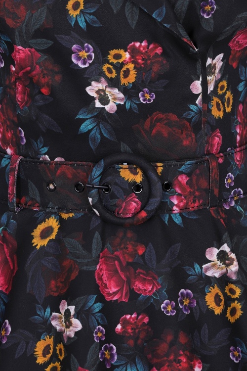 Collectif Clothing - Penelope middernacht bloemen swingjurk in zwart 4