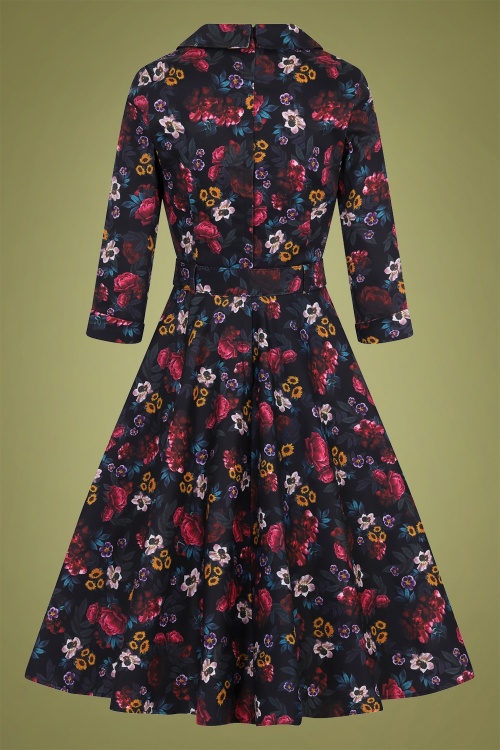 Collectif Clothing - 50s Penelope Midnight Floral Swing Dress in Black 5