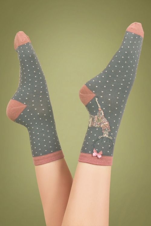 Powder - 60s Jumper Stag Socks in Pink and Grey 2