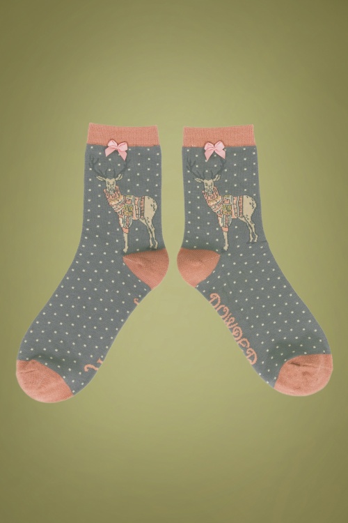 Powder - 60s Jumper Stag Socks in Pink and Grey